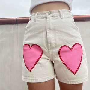 Brandy Melville Hand Painted Doily Heart Shorts